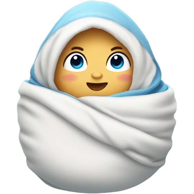 Swaddle Infant blue eyes fair skin in blanket with penguins emoji
