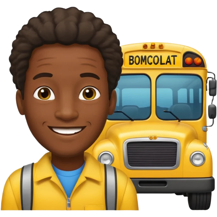 a school bus with a jamaican man saying bomboclat ("BOMBOCLAT' in speech buble) emoji
