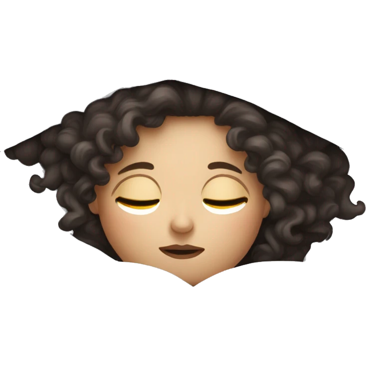 white girl with dark curly long hair sleeping under covers emoji