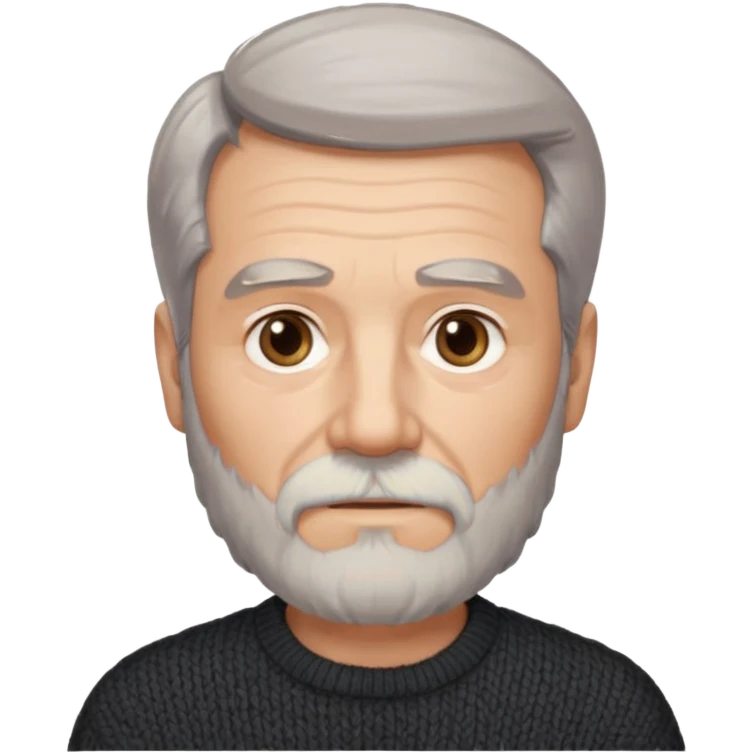 Пожилой мужчина с седыми волосами и аккуратно подстриженной бородой, спокойный взгляд, классический тёмный свитер или пиджак, образ сдержанный и интеллигентный. emoji