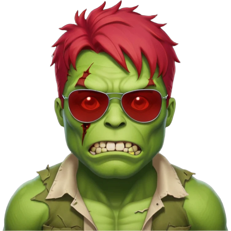Zombie hulk with red hair and sun glasses emoji