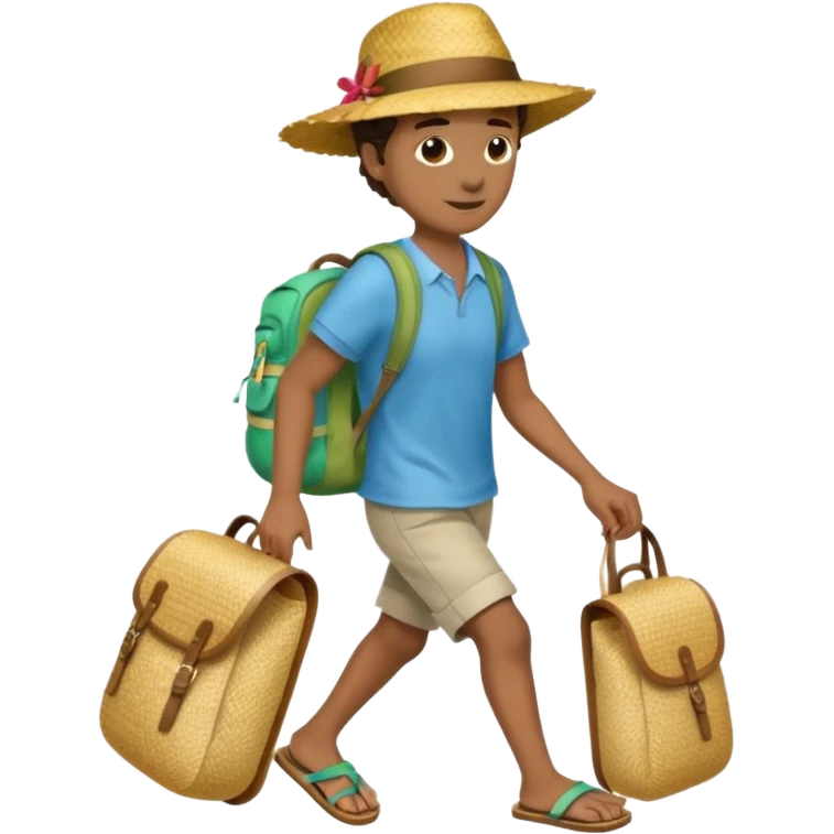 Créole réunionnais chapeau paille tong au pieds et sac a dos en paille  emoji