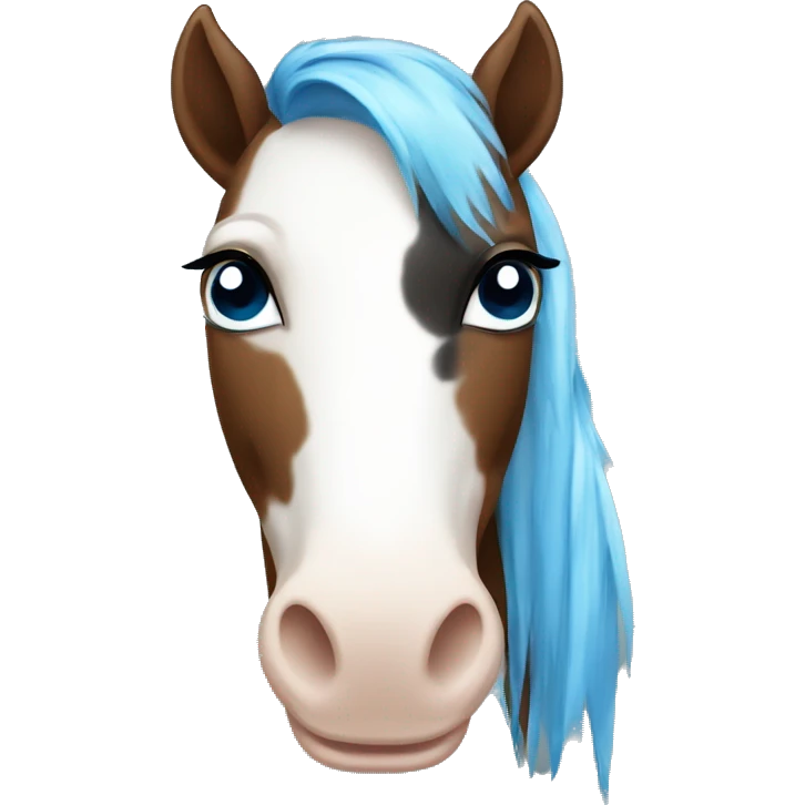 Brown and white spotted pony with blue eyes and black horsehair emoji