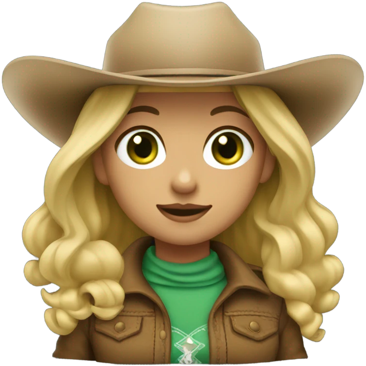 A cowgirl with dirty blond hair and green eyes emoji