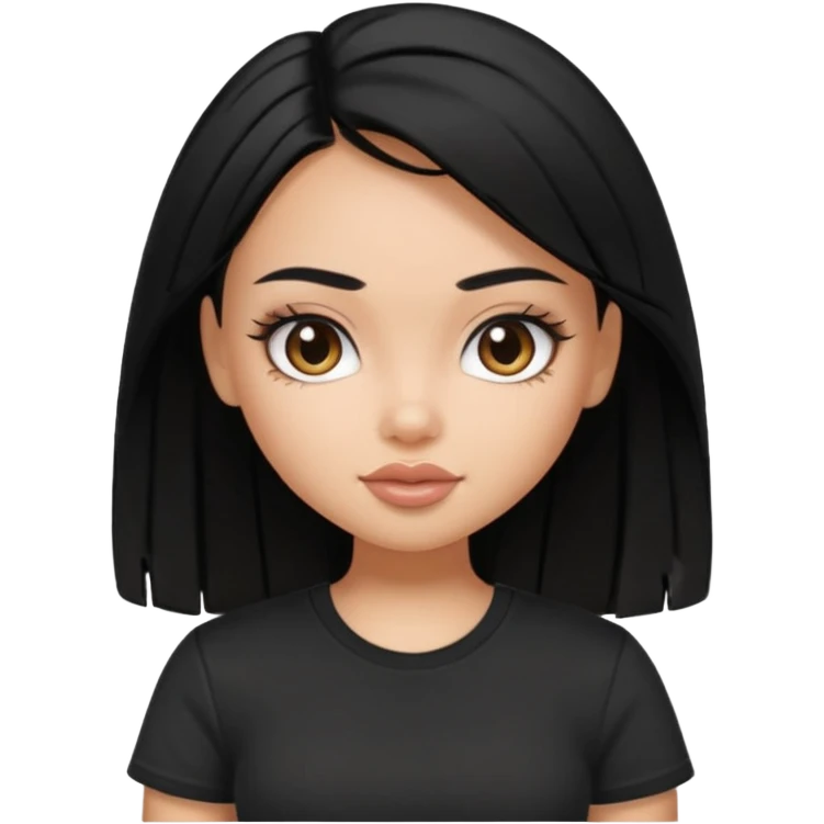 a pretty bratz girl with straight black hair wearing a black tshirt emoji