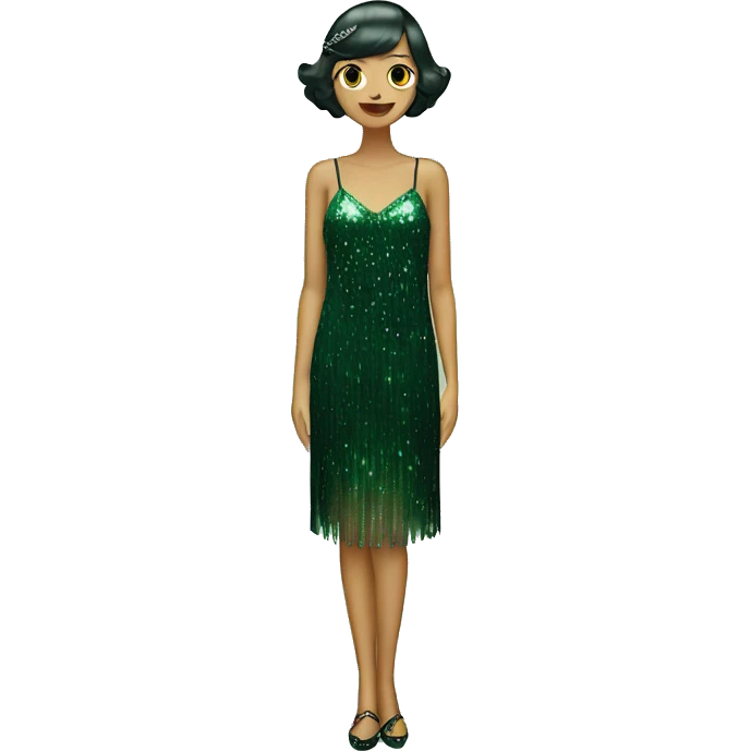 Just a dress, no person. One dark green sparkly flapper style dress with thin straps emoji