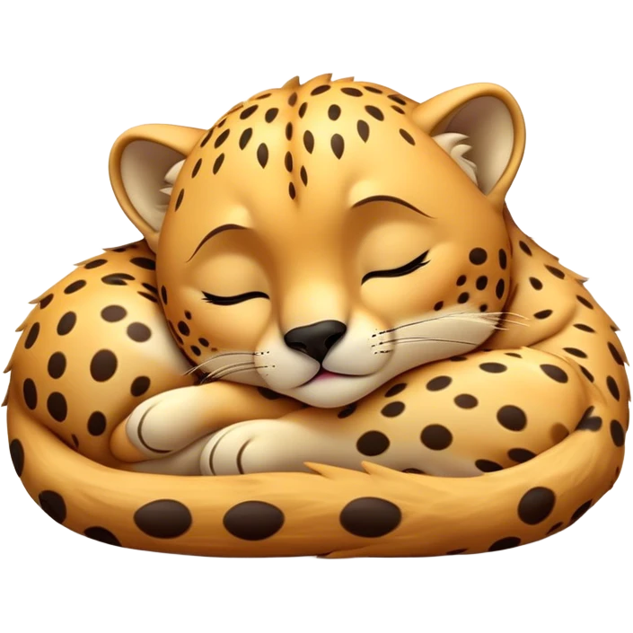 Meme-Worthy Cute Sleeping Cheetah Portrait Emoji, Head resting peacefully with a contented smile, showcasing a lean, muscular build and a luxuriously soft golden spotted Fur, eyes shut in a serene, restful nap, Simplified yet hilariously adorable features, highly detailed, glowing with a soft, drowsy light, high shine, relaxed and utterly lovable, stylized with an air of playful laziness, bright and heartwarming, soft glowing outline, capturing the essence of a comically sleepy cheetah, so meme-worthy it feels like it could instantly become the next viral sensation of adorable slumber! emoji