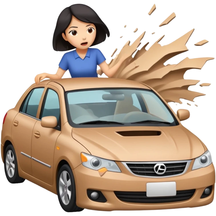 Asian woman crashing car emoji