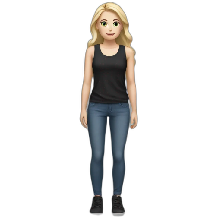 white girl standing, black shoes emoji
