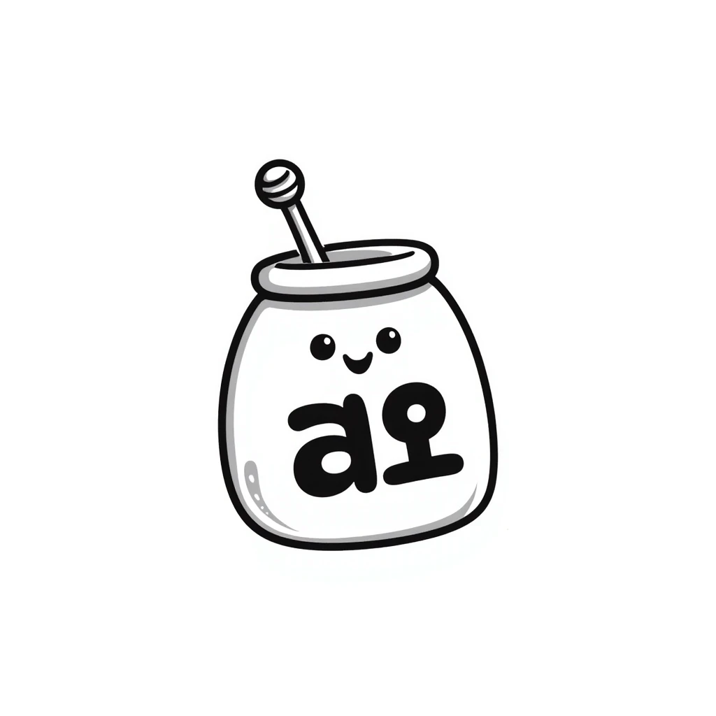 fun, cute emoji of a honey jar with a happy face and playful vibe, featuring Korean slang text '개꿀' in bold, friendly font emoji