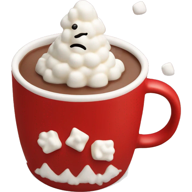 Hot chocolate in red Christmas mug with tiny marshmallows  emoji