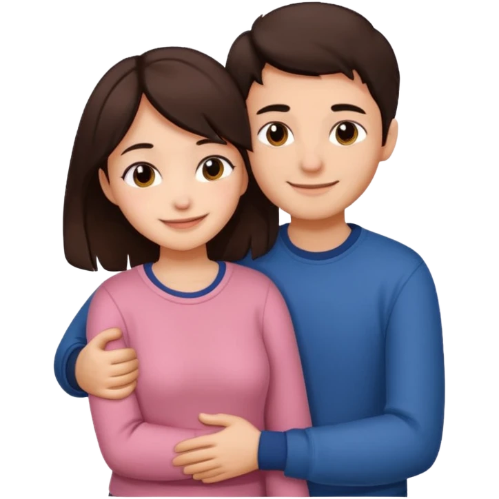 Girl and boy couple Both peach skin and darkish brown hair hugging emoji emoji
