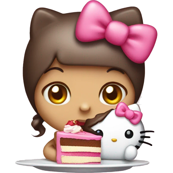 Cute hello kitty eating a cake  emoji
