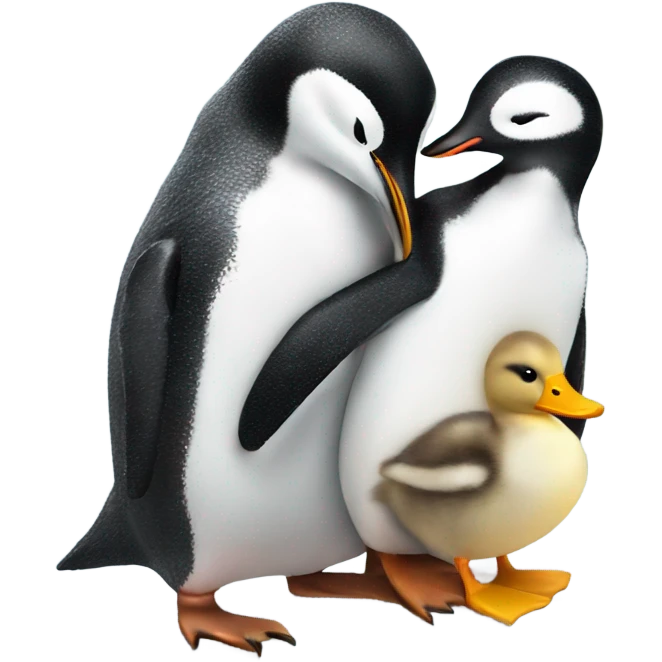 One Penguin kissing one duck emoji