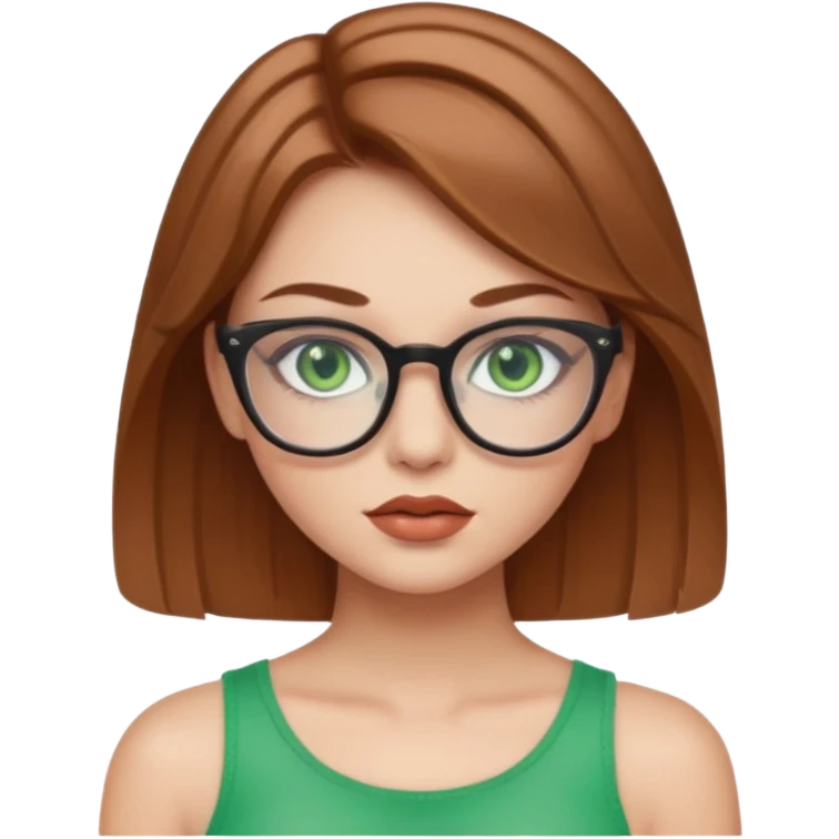 Yeşil gözlü,Hafif kahverengi saçlı, beyaz tenli, gözlüklü, crop giyinen ,baya dolgun dudaklı gloss sürmüş,makyajlı bir kız emoji