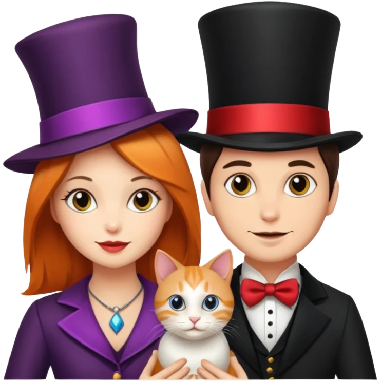 magician couple and their pet cat emoji