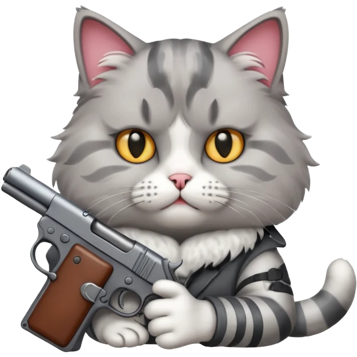 Upset cat with a gun emoji