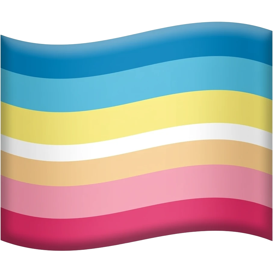 "Flag with seven horizontal stripes (top to bottom): bright blue, sky blue, pale yellow, wide white, pale yellow, light pink, deep pinkish-red. Flat, full-frame, even bright lighting, head-on perspective, no background, clean graphic abstract composition. 3d flag emoji emoji