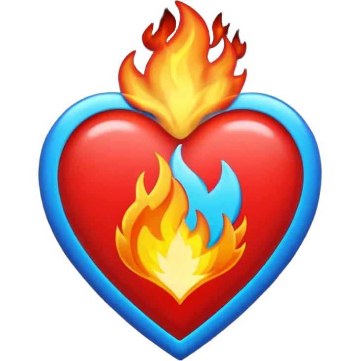 Hazme el corazón rojo y con fuego y que el fuego sea azul verdoso emoji