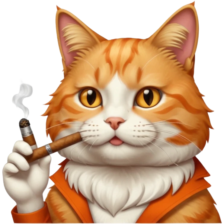 fluffy white and orange cat smoking a cigar emoji