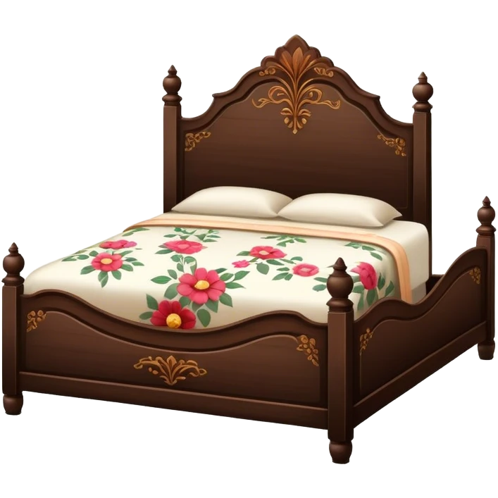 BLACKES BROWN  WOOD Vintage bed with flower design emoji
