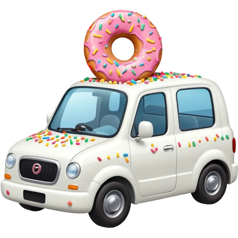 white car truck with small donut on the bonnet emoji
