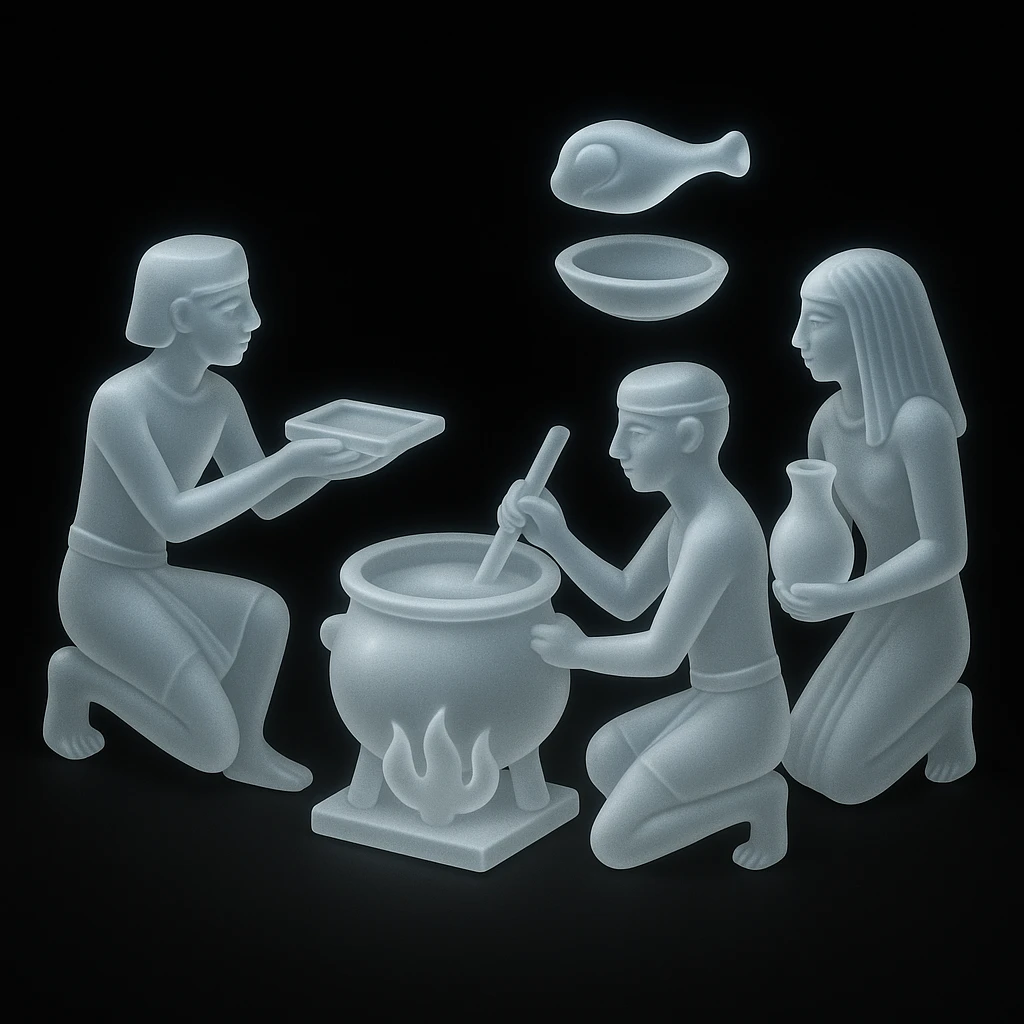 ancient Egyptian cooking scene in hieroglyphic style emoji