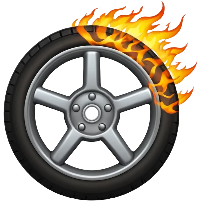 a car wheel on fire with sparks flying from underneath emoji