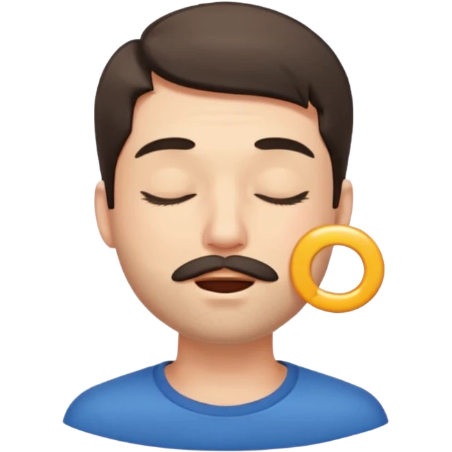 A male with closed eyes but the mouth is whistling emoji