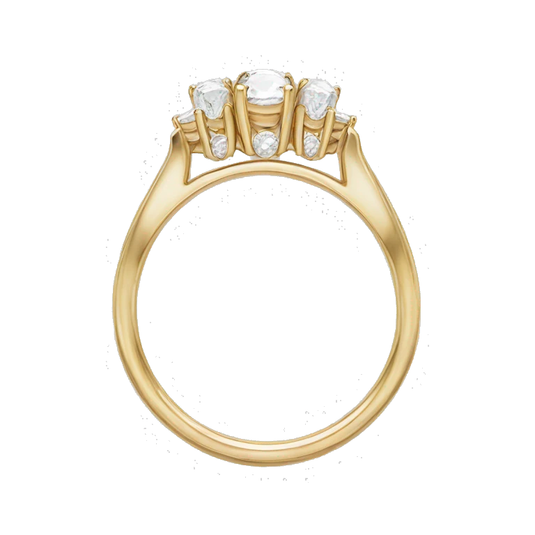 Oval gold engagement ring with two pear stones on the sides emoji