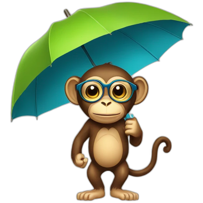 Monkey with spectacles and umbrella with tree emoji