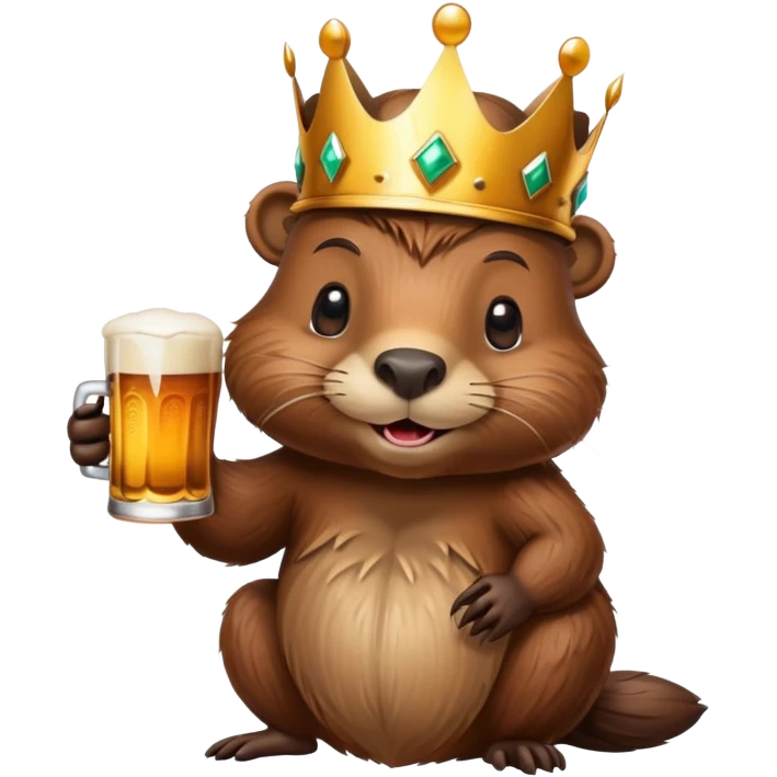 beaver with a crown on head holding a glass of beer emoji