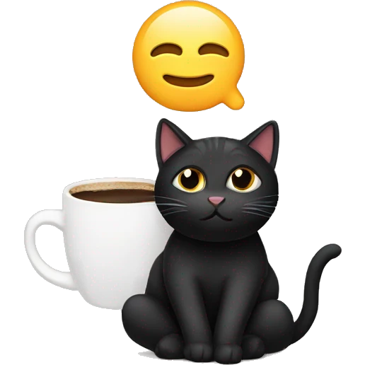 Black cat with a coffee in cozy modo emoji