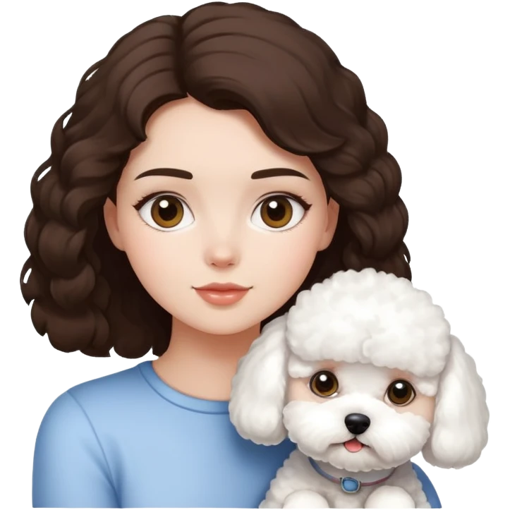 Brunette girl with bichon frise emoji