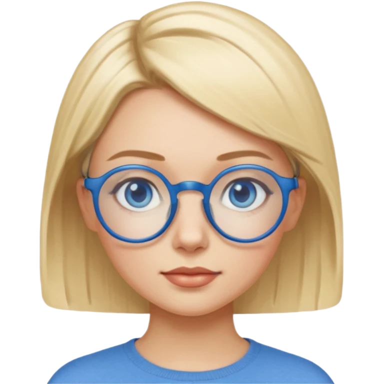 woman with very short side parted blonde haire, blue eyes and blue round glasses emoji