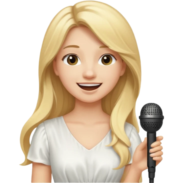 Singer Young woman – long blonde hair, around 20s, white dress, singing into mic emoji