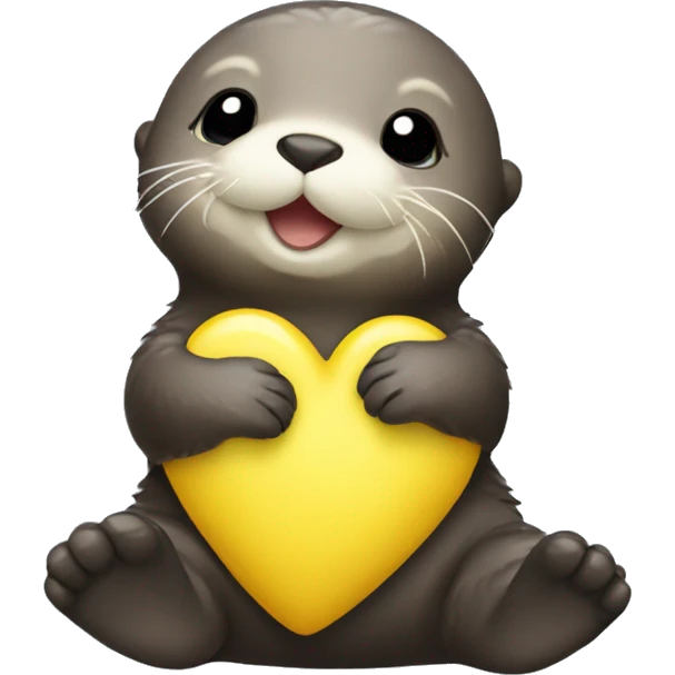 Baby sea otter with yellow heart in its paws emoji