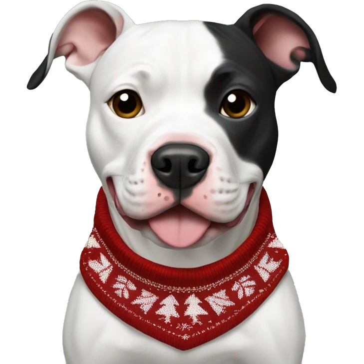 Black and white pitbull with Christmas sweater emoji