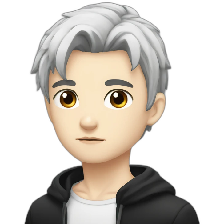 Anime white boy serious Dwarf with black hair and black clothes emoji