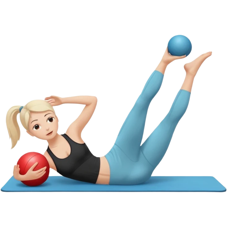 generate a pretty woman doing pilates on a mat with a small ball emoji