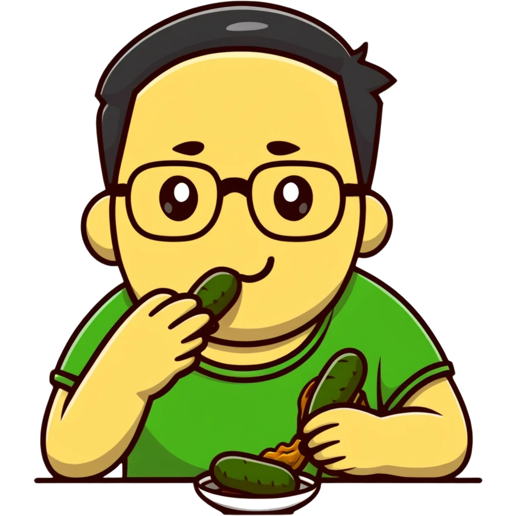 man with glasses eating a pickle emoji