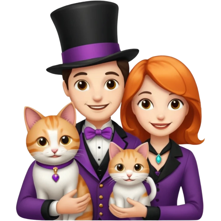 magician couple and their pet cat emoji