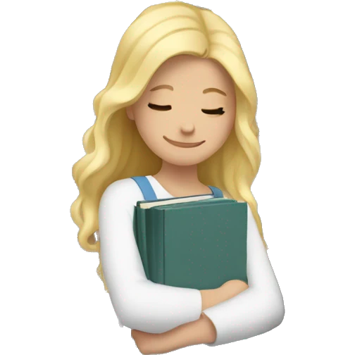 A white blonde girl hugging a pile of books emoji
