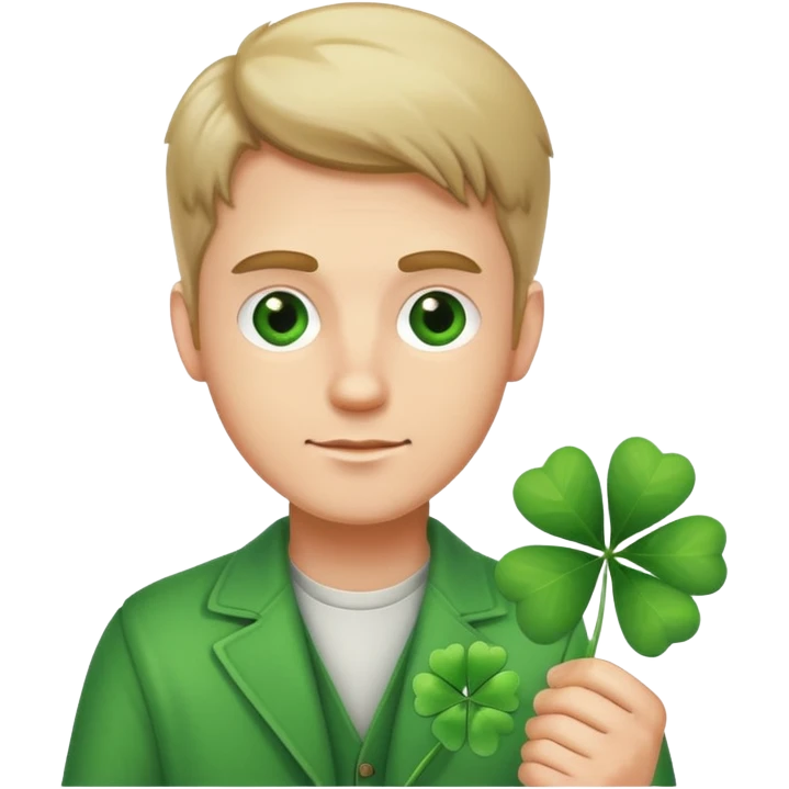 A white guy holding a Clover of 4 leaves emoji