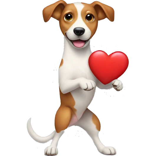 dog on hind legs with a heart emoji