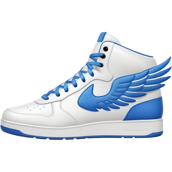 minimalist white winged sneakers, mid air as if they are flying emoji