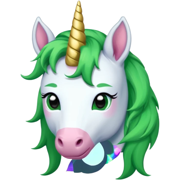 unicorn with green hair and earrings emoji