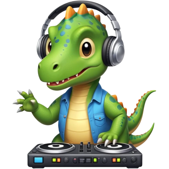 Dinosaurio muy tierno músico DJ emoji