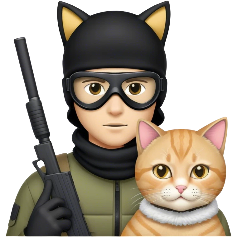 A man wearing a ski mask holding a Glock 19 in the ski mask has cat ears, and a cat ski mask emoji