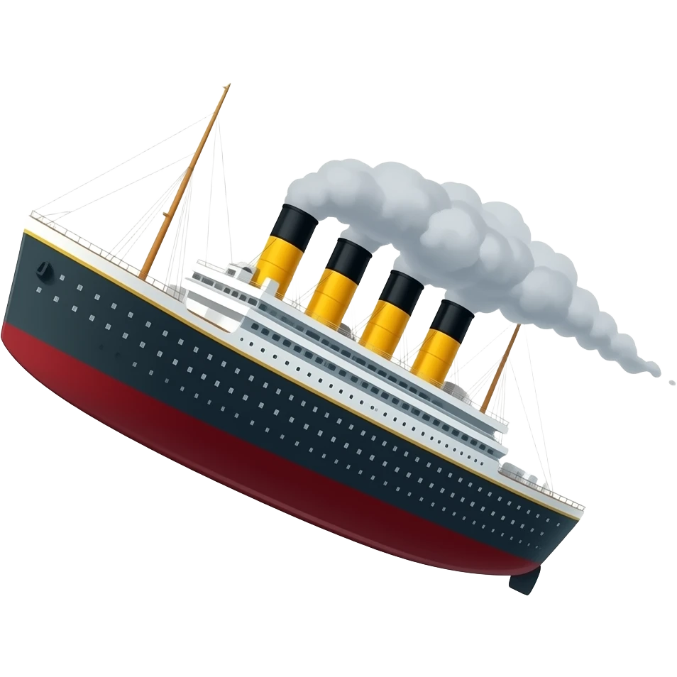 ship Titanic flies over a shallow puddle of water emoji